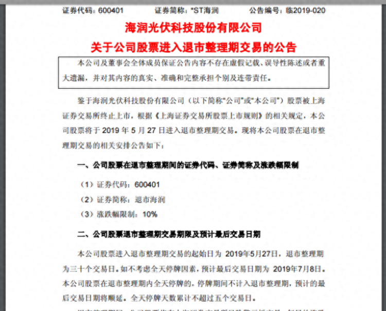 退市整理期