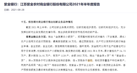 *紫金银行有关“借呗”相关业务，截图自紫金银行半年报