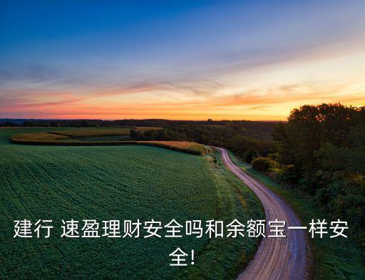 建行 速盈理财安全吗和余额宝一样安全!
