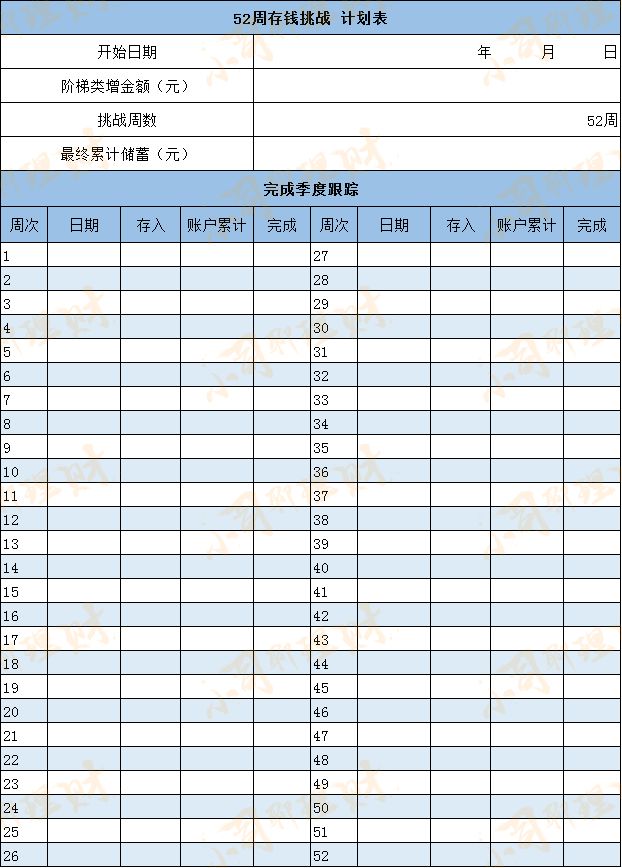 52周存钱法表格