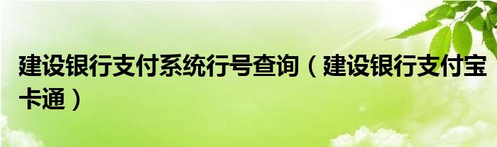 建行行号查询