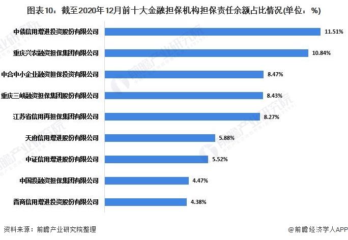 图表10：截至2020年12月前十大金融担保机构担保责任余额占比情况(单位：%)